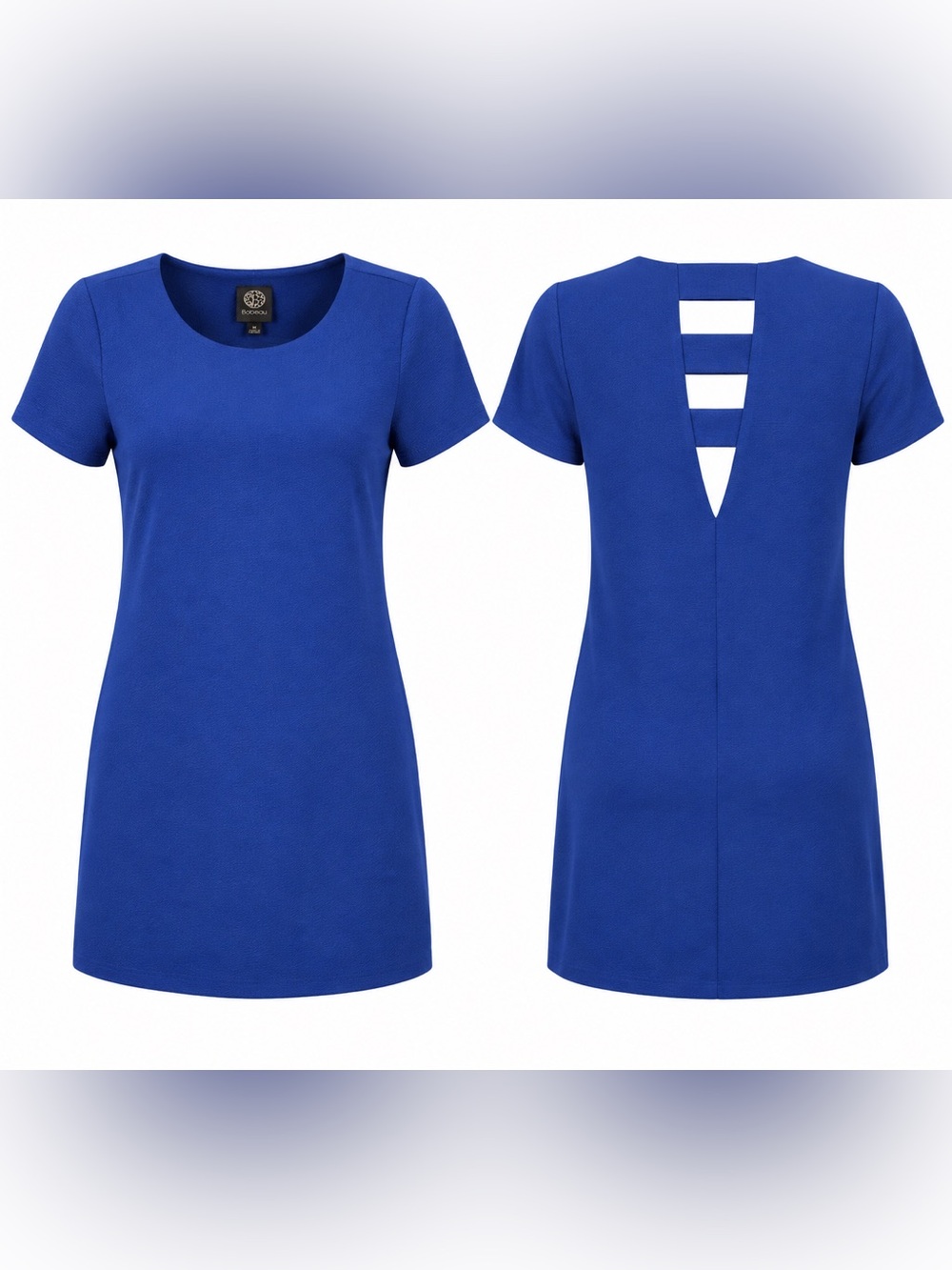 bobeau Cobalt Blue Short Sleeve Shift Dress with Ladder Back Straps
